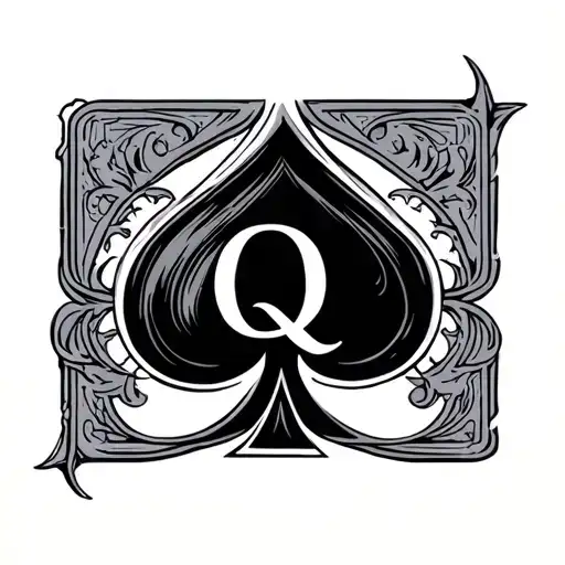 Black Spade, Letter Q in the middle part tattoo design idea