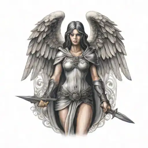 warrior angel and mourning tattoo design idea