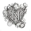 Incorporate an elegant and intricate letter 'E' initial design into a heart shape tattoo design idea