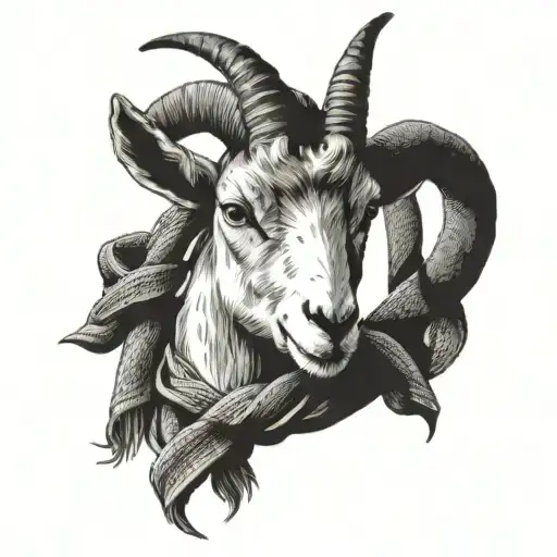 goat with scarf tied around its neck tattoo design idea