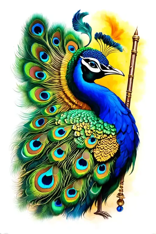 peacock with krishna flute morden tattoo design featuring tattoo design idea