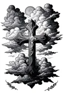 cross with clouds surrounding with LLR some where tattoo design idea