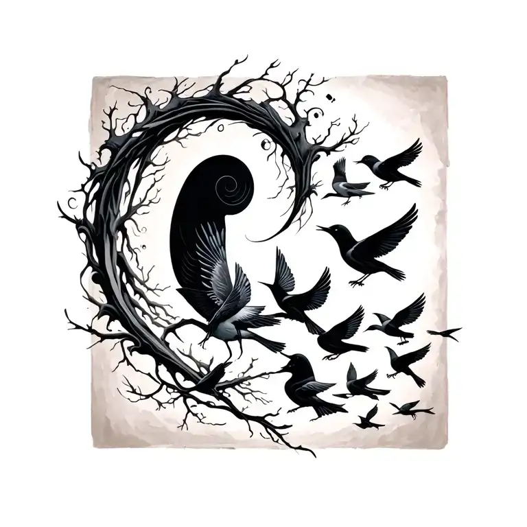 simple design, semicolon turning into a flock of birds tattoo design idea