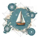 navigating boat sailing across a map tattoo design idea