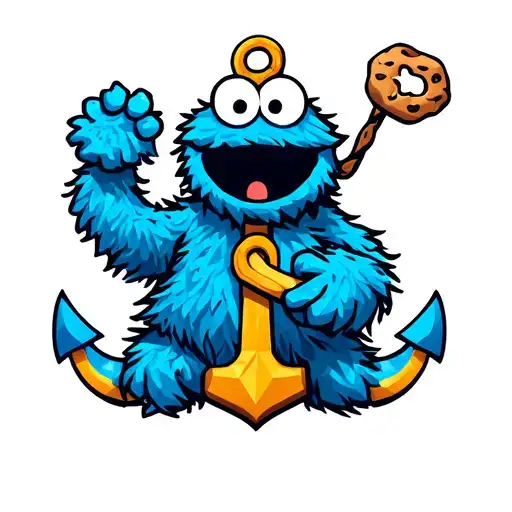Cookie Monster with an anchor intertwined tattoo design idea