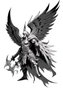 Winged Husar in a war Angel Design like in Magic The Gathering or Diablo tattoo design idea