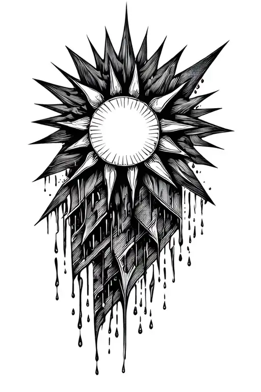 a sun melting into rain drops. tattoo design idea