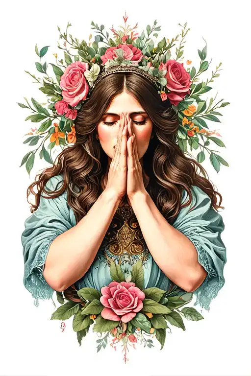 "Victoria" hands in prayer tattoo design idea