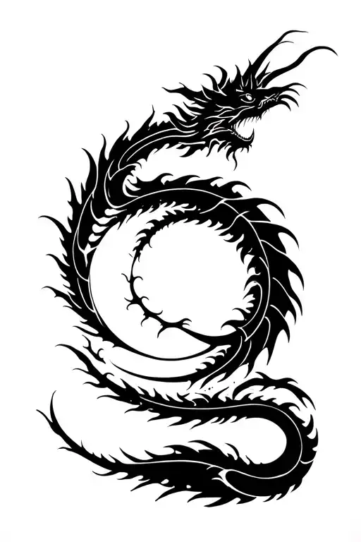 wispy dragon phases of the moon  tattoo design idea