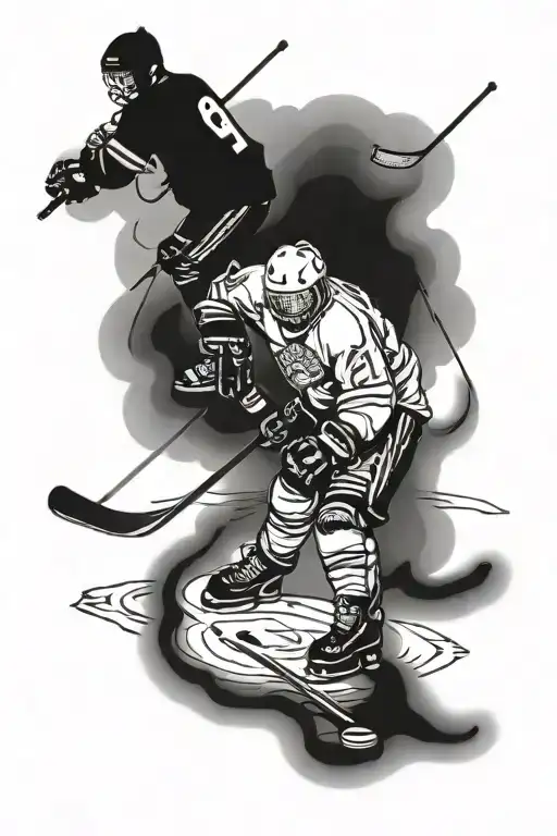 2 guys playing pond hockey tattoo design idea