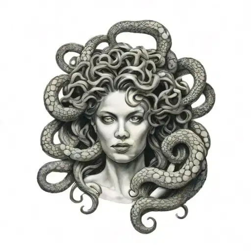 Medusa with snakes around her neck tattoo design idea