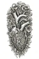 abstract design human heart, poppies, anemones, music, love tattoo design idea