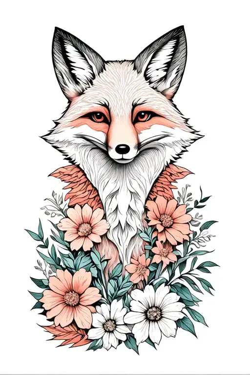 Fox Girl in flowers tattoo design idea