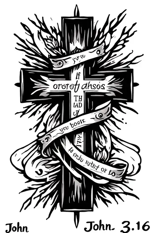 John 3:16 words in cross tattoo design idea