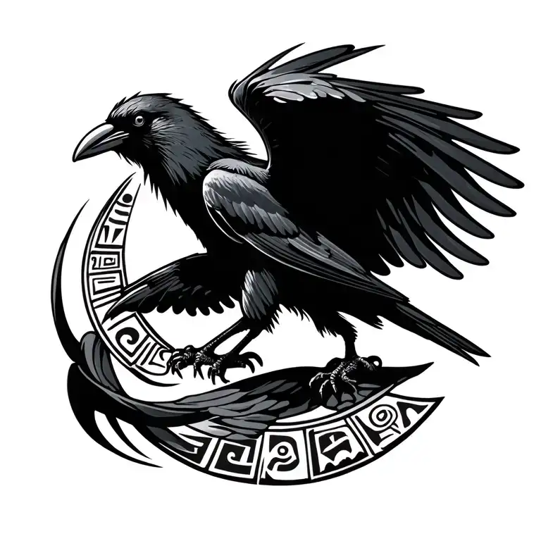 hieroglyphic crow flying tattoo design idea