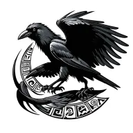 hieroglyphic crow flying tattoo design idea
