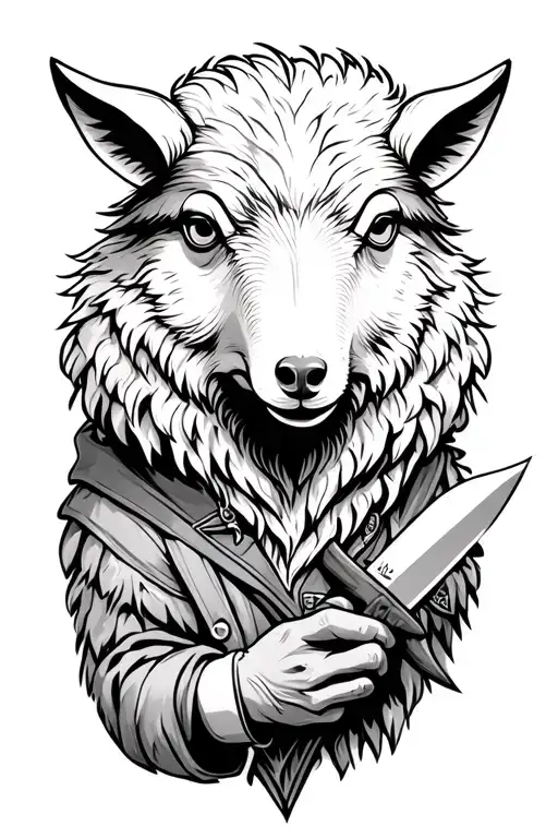 Sheep in wolf clothing  with knife in hand tattoo design idea