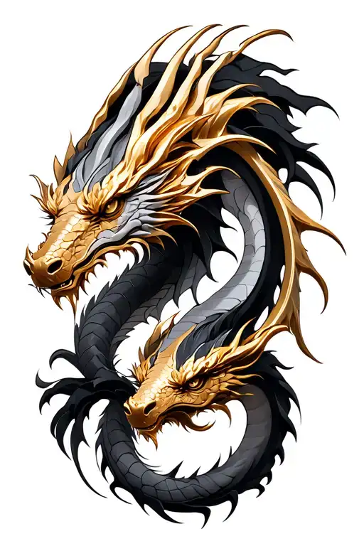 Twin gold and silver Dragons tattoo design idea