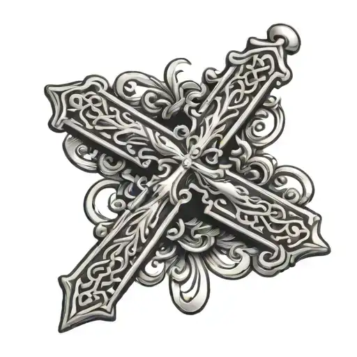 Cross of Lorraine Catholic Rosary tattoo design idea