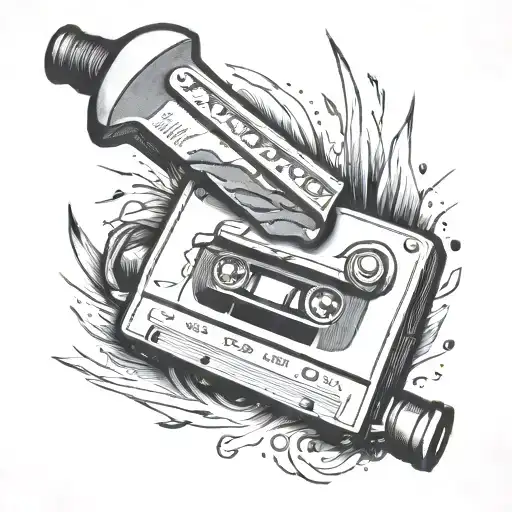 Axe embedded in a video tape (american psycho) tattoo design idea