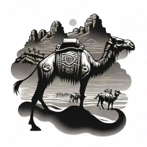 camel and monkey desert tattoo design idea