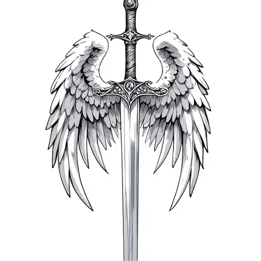 "St Micheal "Quis ut Deus"" st michael sword one angel wing tattoo design idea
