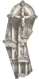 The inside of a catholic church with an upside down cross tattoo design idea