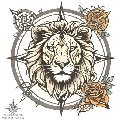 lion compass tattoo design idea