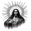 "messiah" with linework sunrise above tattoo design idea