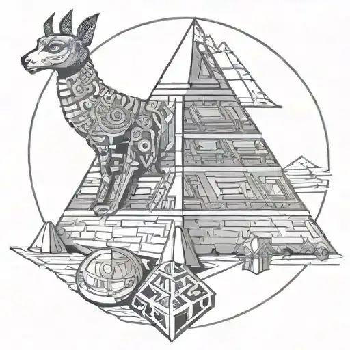 Egyptian pyramid stool and crankshaft tattoo design idea
