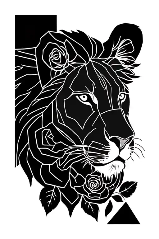 "Laura" lion, rose tattoo design idea