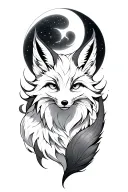 kitsune fox with nine tails and moon tattoo design idea