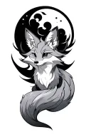 kitsune fox with nine tails and moon tattoo design idea