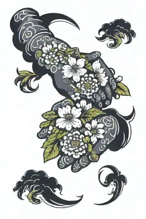 pray hands holding flowers tattoo design idea