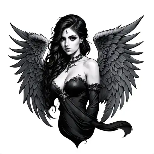 Evil Angel Wings hold a women tattoo design idea