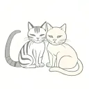 fine line two cats together. One is black, named Mushu, and the other one has grey stripes, named Mochi tattoo design idea