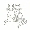 fine line two cats together. One is black, named Mushu, and the other one has grey stripes, named Mochi tattoo design idea