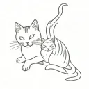 fine line two cats together. One is black, named Mushu, and the other one has grey stripes, named Mochi tattoo design idea