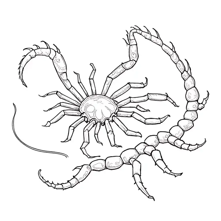 Discord app logo turning into a centipede crawling tattoo design idea