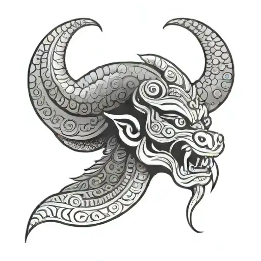 Lao Naga head wrapping round tattoo design idea