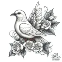 dove and roses wrapped together  tattoo design idea