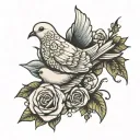 dove and roses wrapped together  tattoo design idea