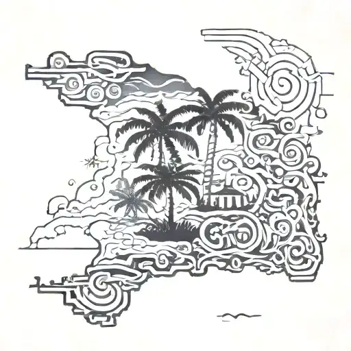 I want outline of Jamaica and in the outline is a mural of Jamaica and everything Jamaica consist of  tattoo design idea