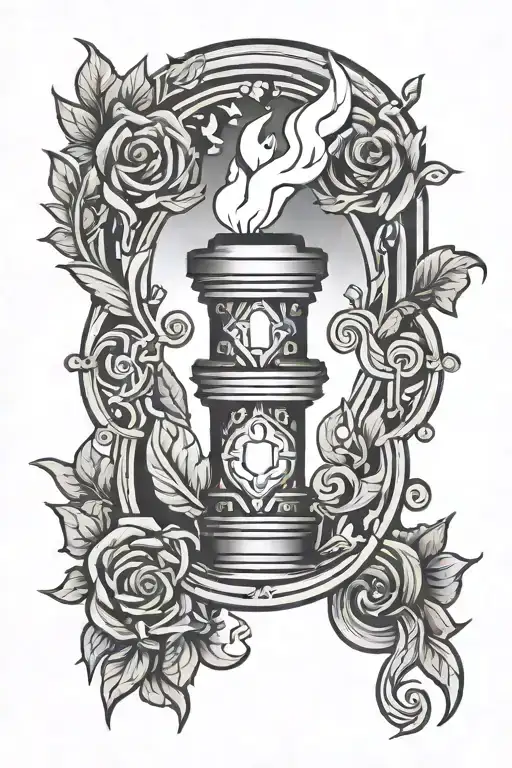 hestia's torch symbol minimalist tattoo design idea