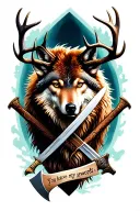 "You have my swords " "You have my swords " stag,wolf, ax & short swords crossed tattoo design idea
