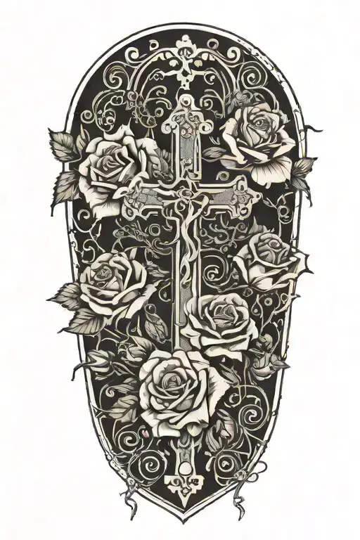 Western,Playing Cards, Roses,Barbed wire,Cross tattoo design idea