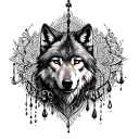 wolf, mud, mandala, chandelier tattoo design idea