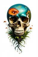 skull in nature elements like mushrooms growing tattoo design idea