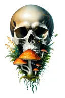 skull in nature elements like mushrooms growing tattoo design idea