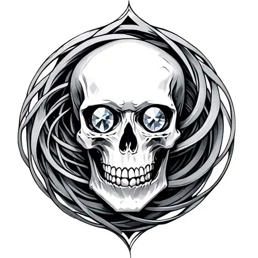 A skull with diamond eyes transcending encircled by a torus tattoo design idea